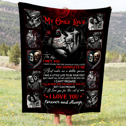 To My Only Love Gothic Skull Couple Cozy Blanket