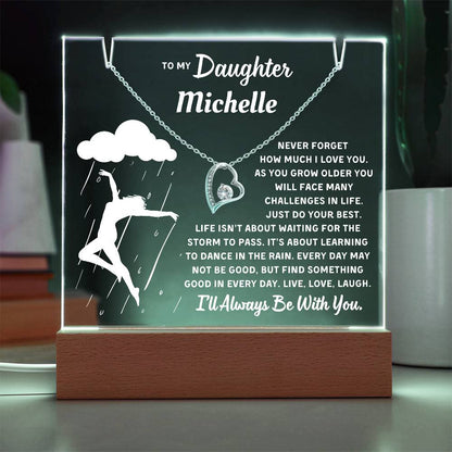 Personalized Keepsake Acrylic With Daughter's Name - To My Daughter, Night Light With Necklace (Learn To Dance In The Rain)