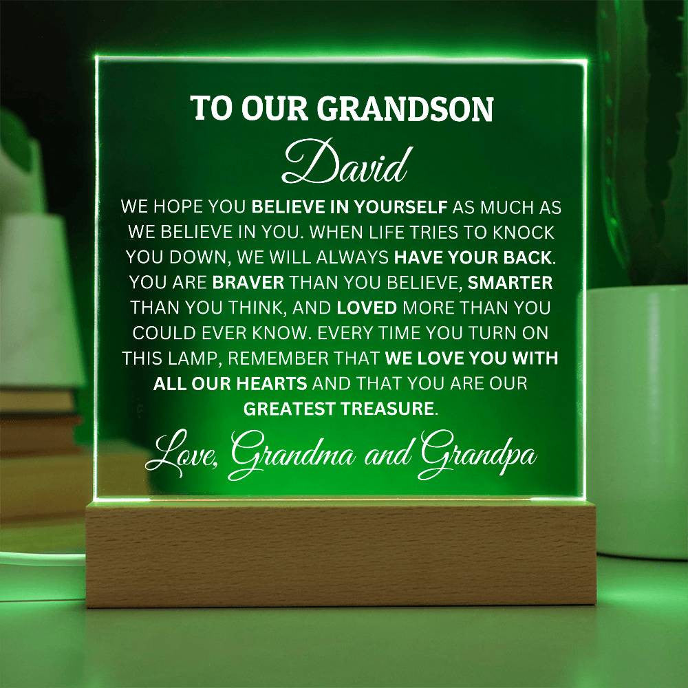 Personalized Acrylic Plaque For Grandson, To Our Grandson, We Believe In You Acrylic Plaque