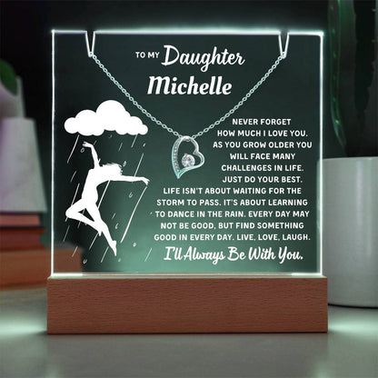 Personalized Keepsake Acrylic With Daughter's Name - To My Daughter, Night Light With Necklace (Learn To Dance In The Rain)