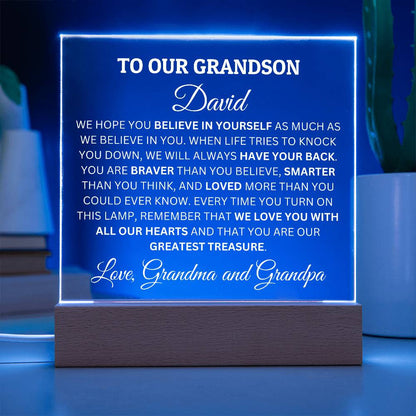 Personalized Acrylic Plaque For Grandson, To Our Grandson, We Believe In You Acrylic Plaque