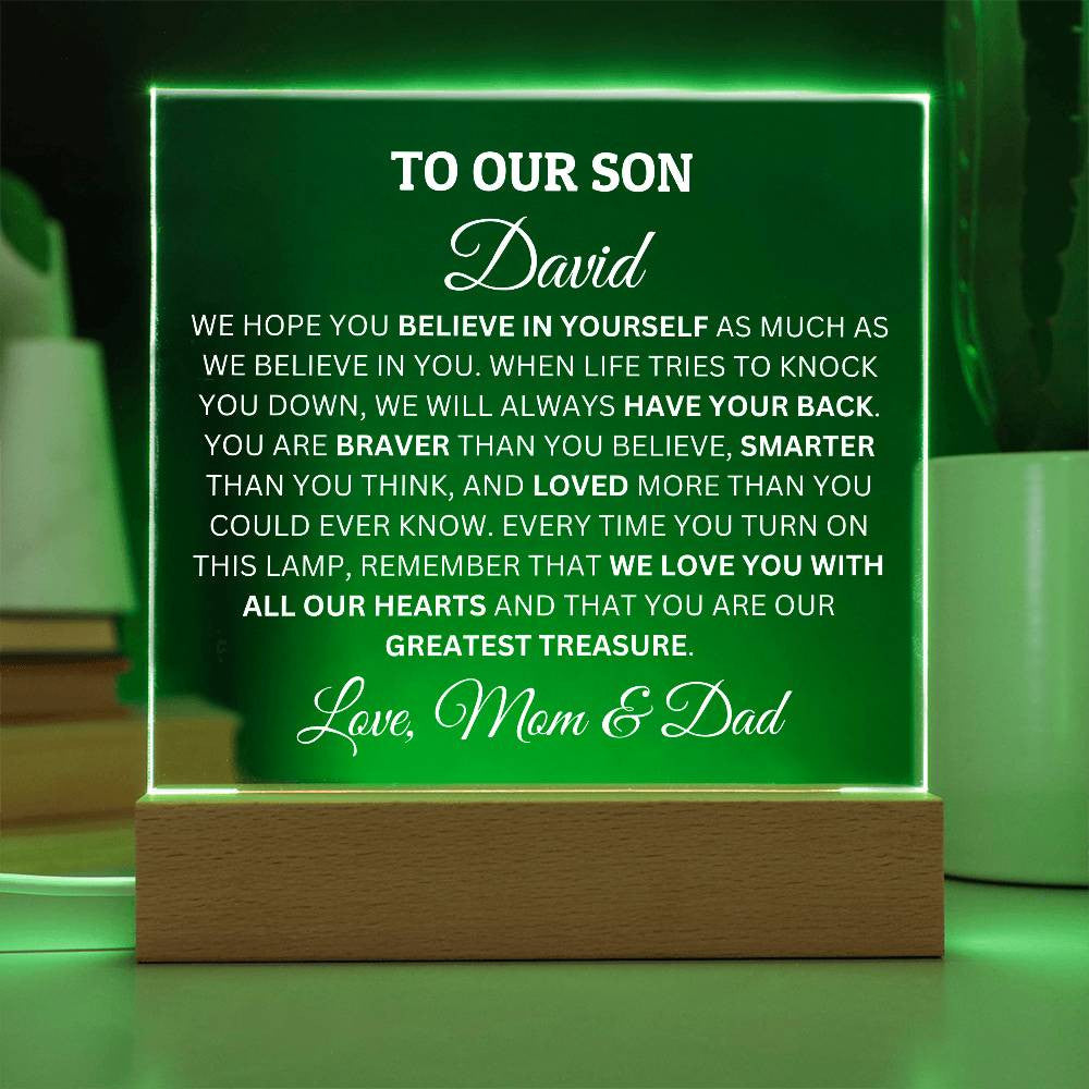 Personalized Acrylic Plaque For Son, To Our Son, We Believe In You Acrylic Plaque