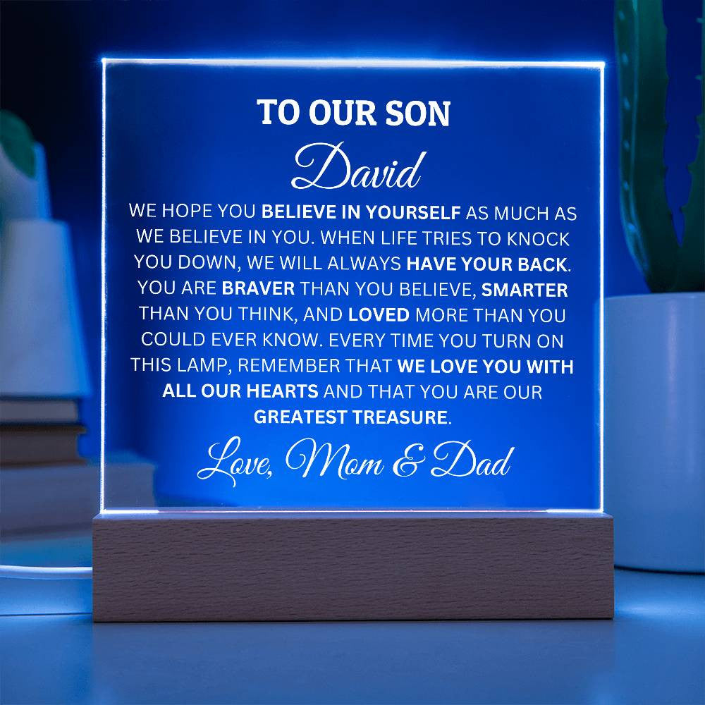 Personalized Acrylic Plaque For Son, To Our Son, We Believe In You Acrylic Plaque