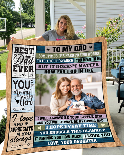 Personalized Plush Blanket For Dad. I Will Always Be Your Little Girl.