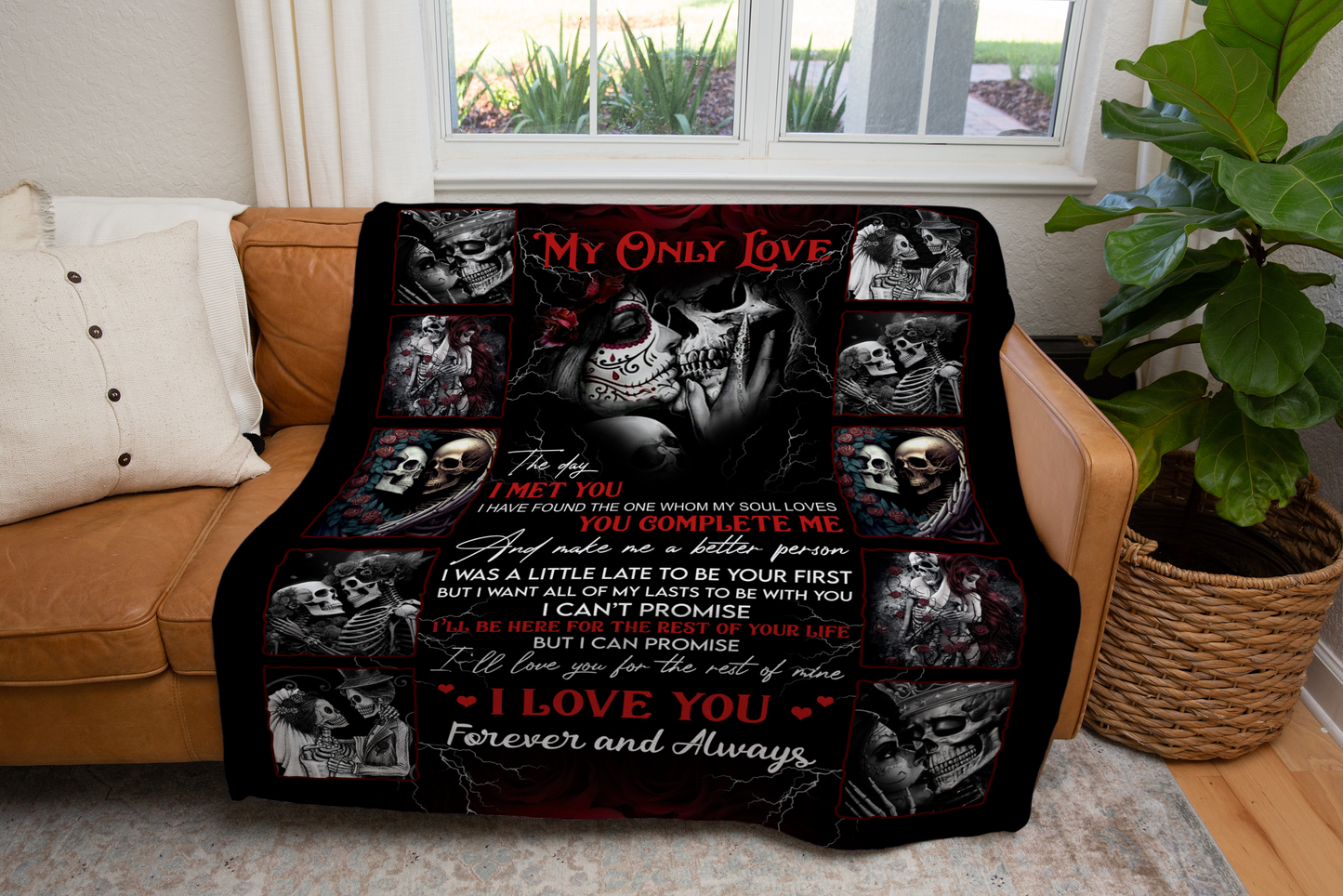 To My Only Love Gothic Skull Couple Cozy Blanket