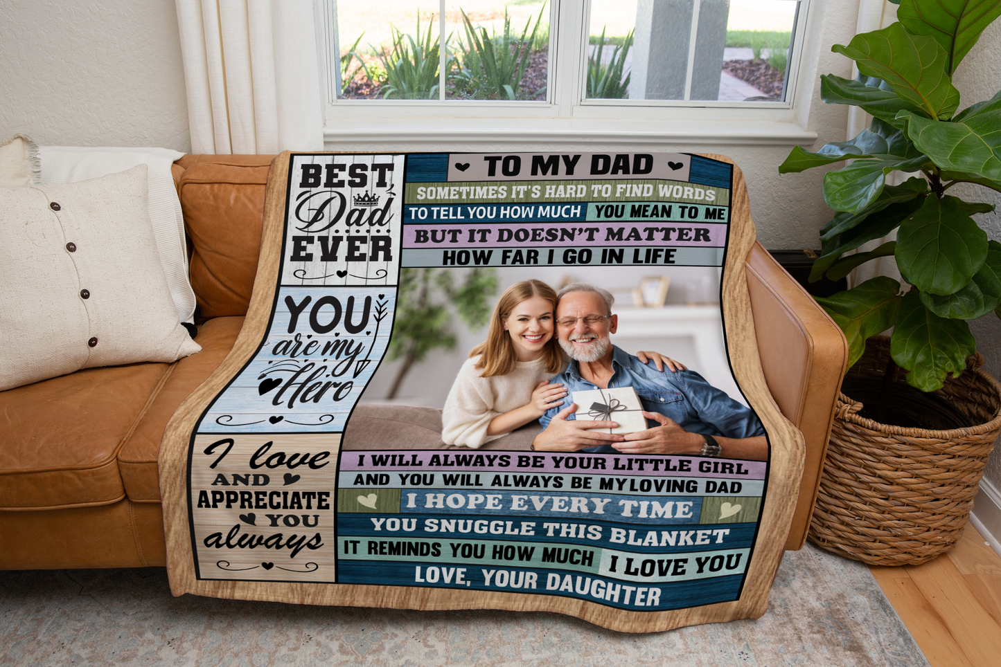 Personalized Plush Blanket For Dad. I Will Always Be Your Little Girl.