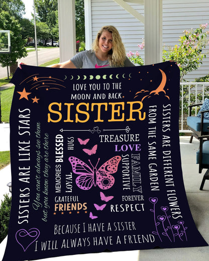 To My Sister, Love You To The Moon And Back, Cozy Blanket