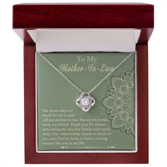 To My Mother-In-Law, You Are My Bonus Mom | Love Knot Necklace