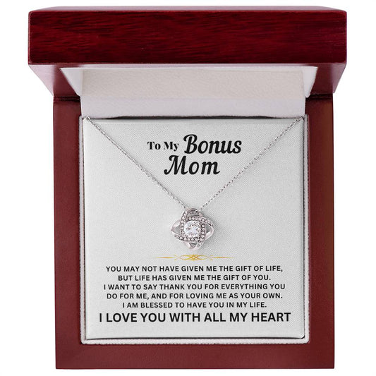 To My Bonus Mom, I Love You With All My Heart | Love Knot Necklace