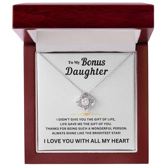 To My Bonus Daughter, Always Shine Like The Brightest Star | Love Knot Necklace