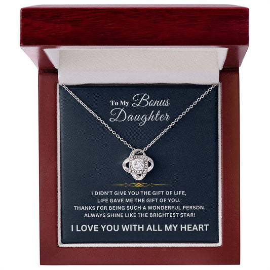 To My Bonus Daughter, Always Shine Like The Brightest Star | Love Knot Necklace