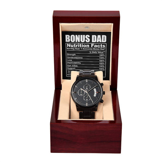 Bonus Dad Nutrition Facts | Black Chronograph Watch