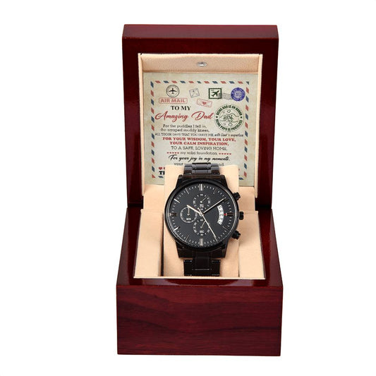 To My Amazing Dad, From The Luckiest Child | Black Chronograph Watch