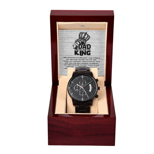 Dad You Are The King | Black Chronograph Watch