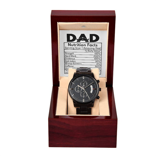 Dad Nutrition Facts | Black Chronograph Watch