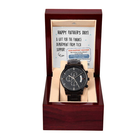 Happy Father's Day, Tech Support Voucher | Black Chronograph Watch