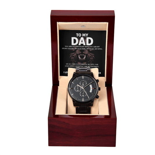 To My Dad, I Love You (Lion) | Black Chronograph Watch