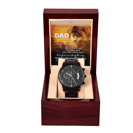 To My Wonderful Dad, I Love You (Lion) | Black Chronograph Watch