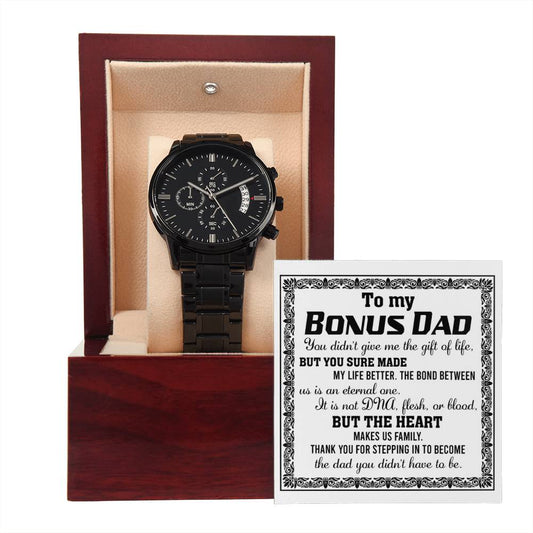 To My Bonus Dad, Thank You For Stepping In | Black Chronograph Watch