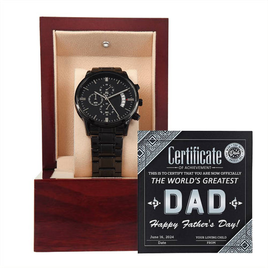 The World's Greatest Dad, Happy Father's Day | Black Chronograph Watch