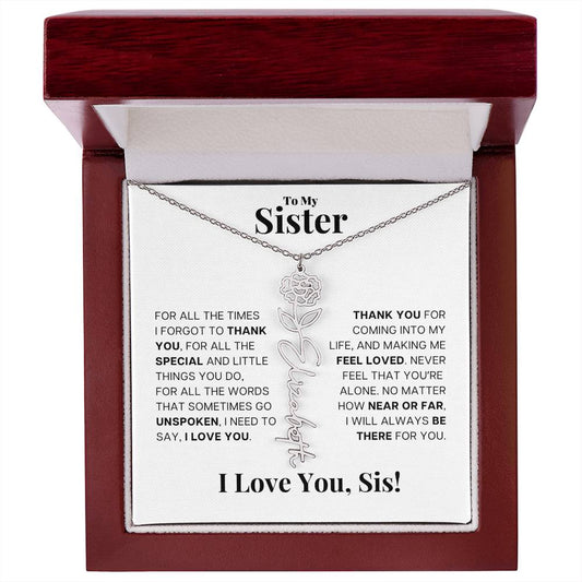 To My Sister, I Love You | Personalized Name Necklace With Birth Flower