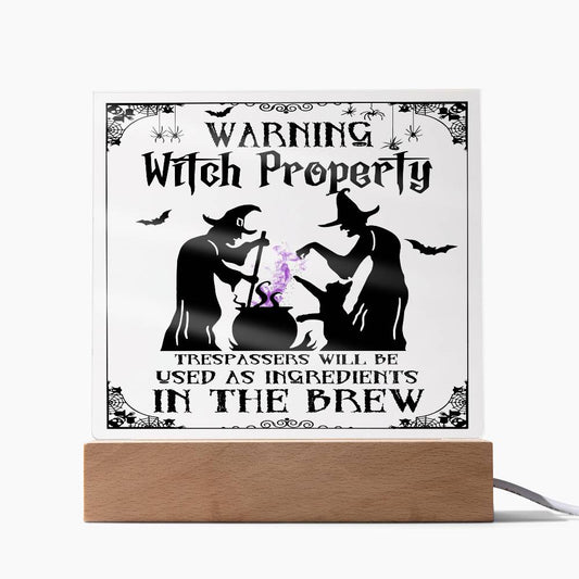 Warning Witch Property Acrylic Plaque | Night Light