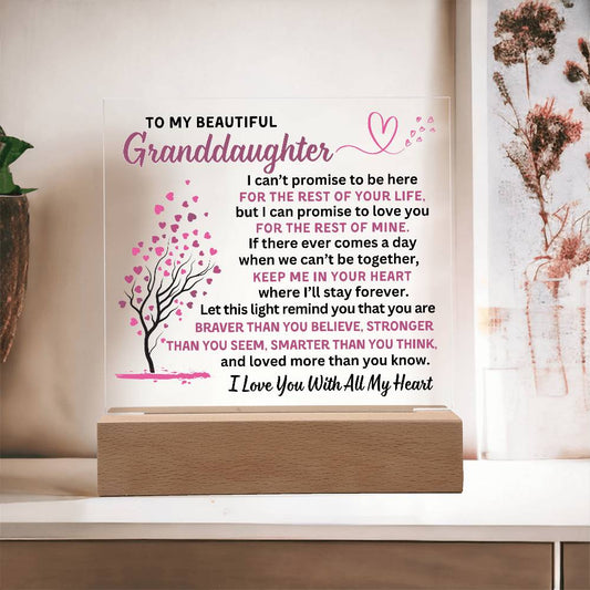 To My Beautiful Granddaughter, Keep Me In Your Heart Acrylic Plaque, Night Light, Color Changing Lamp