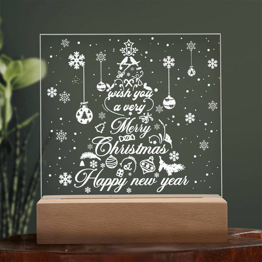 Merry Christmas Happy New Year Acrylic Plaque | Night Light