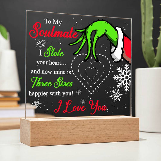 To My Soulmate Grinch Heart Acrylic Plaque | Night Light