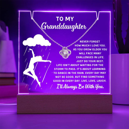 To My Granddaughter Acrylic Plaque Night Light With Necklace (Learn To Dance In The Rain)