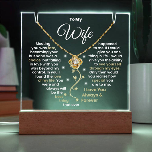 To My Wife Keepsake Acrylic Plaque and Night Light With Necklace