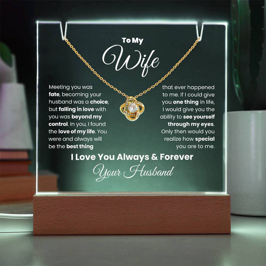 To My Wife, I Love You, Keepsake Acrylic Plaque and Night Light With Necklace