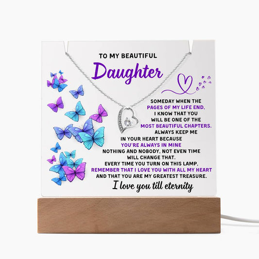 To My Daughter Acrylic Plaque Night Light With Necklace (You Are One Of The Most Beautiful Chapters)