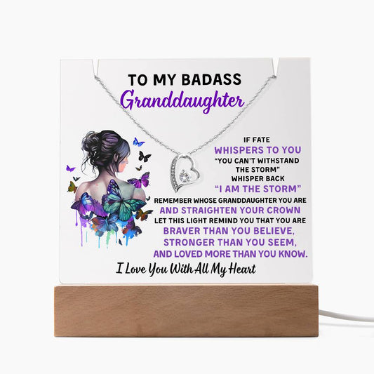 To My Badass Granddaughter Acrylic Plaque Night Light With Necklace