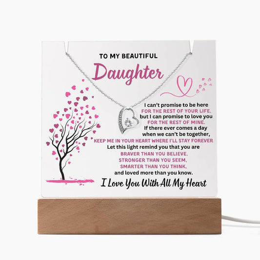 To My Beautiful Daughter Acrylic Plaque Night Light With Necklace (I Promise To Love You)