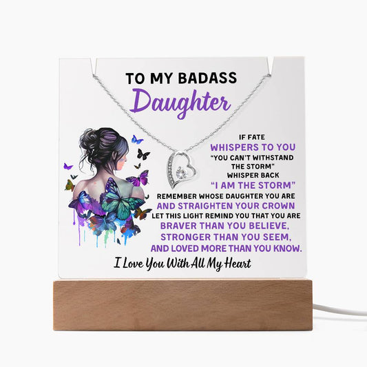 To My Badass Daughter Acrylic Plaque Night Light with Necklace