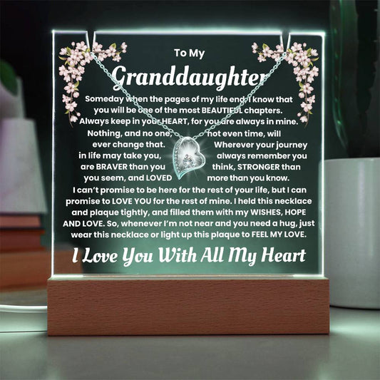 To My Granddaughter Keepsake Acrylic Plaque with Necklace