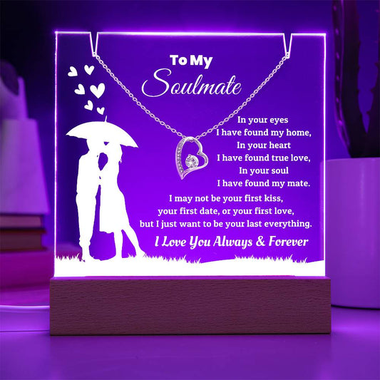 To My Soulmate Acrylic Plaque and Night Light with Forever Love Necklace