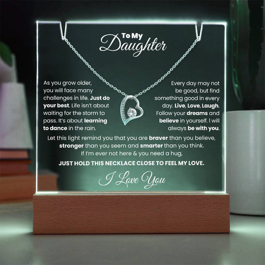 To My Daughter Keepsake Acrylic Bundle With Necklace (Learn How To Dance In The Rain)