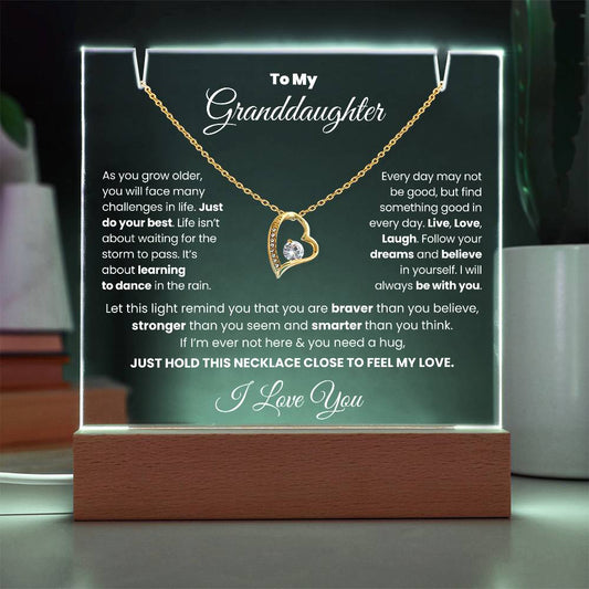 To My Granddaughter - Keepsake Acrylic Plaque Night Light With Forever Necklace