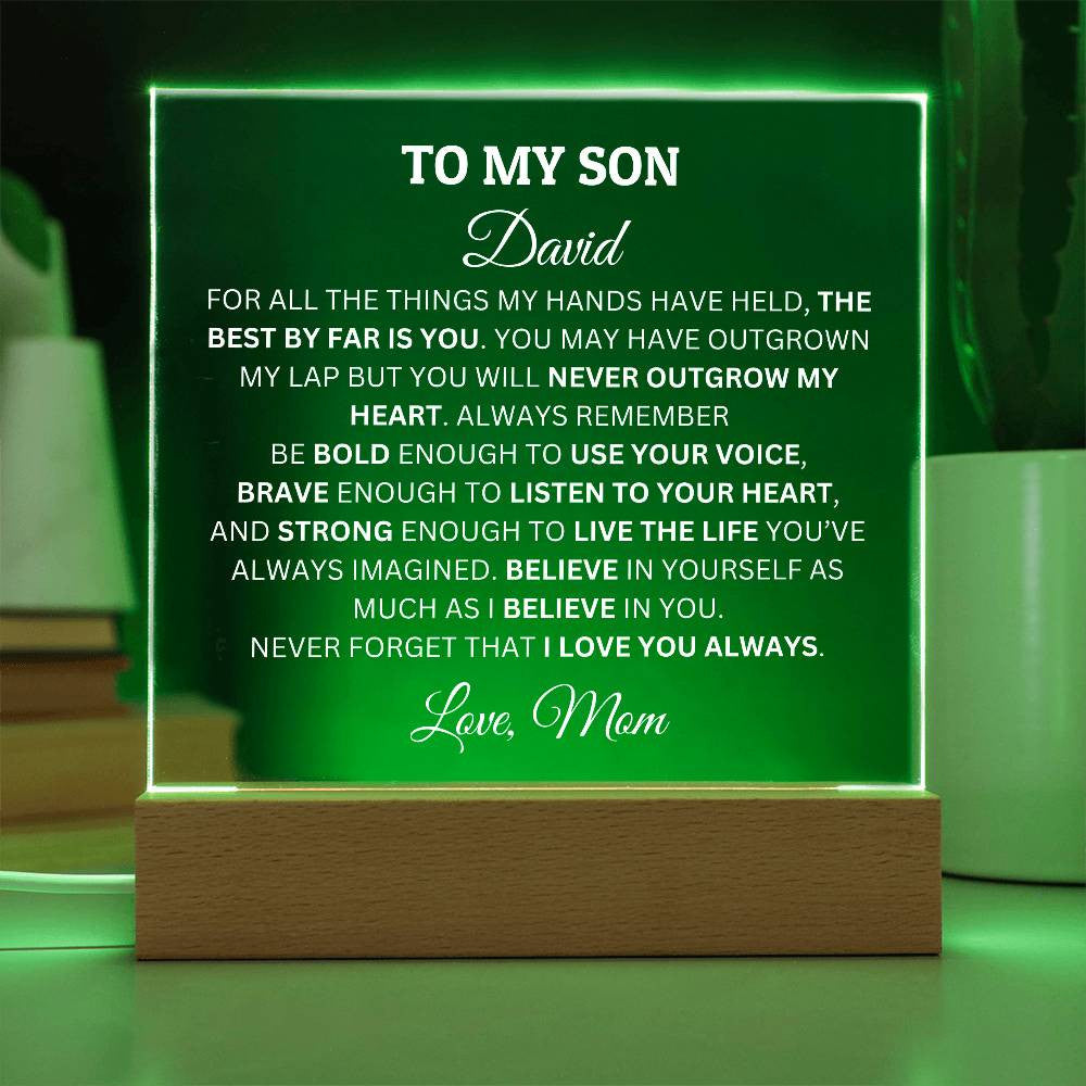 Personalized Acrylic Plaque For Son, To My Son You Will Never Outgrow My Heart Acrylic Plaque