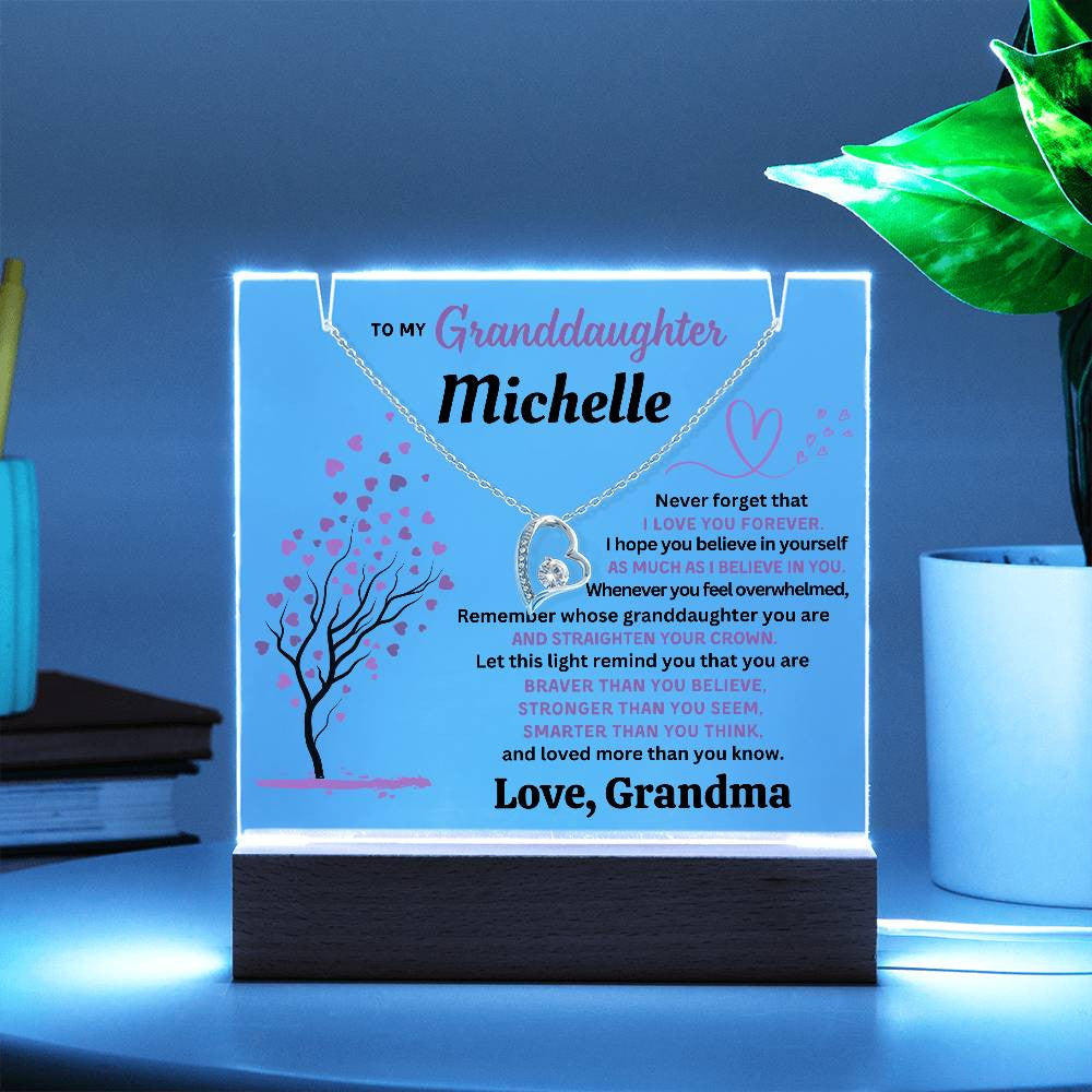 Personalized Keepsake Acrylic With Granddaughter's Name, To My Granddaughter, Night Light With Necklace (I Love You Forever)