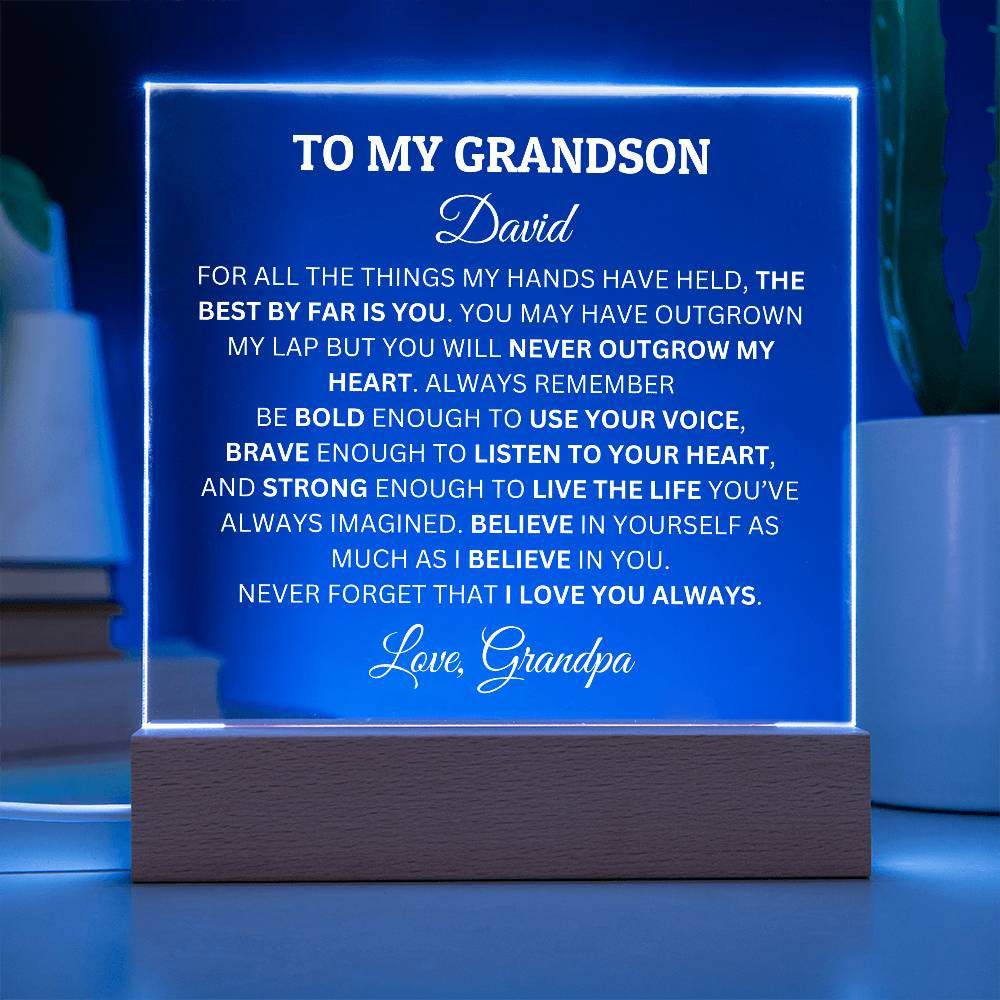 Personalized Plaque For Grandson, To My Grandson You Will Never Outgrow My Heart