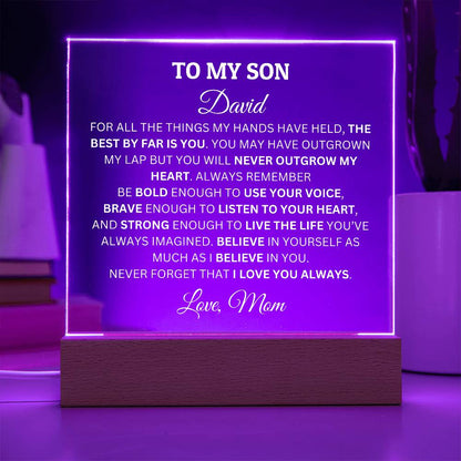 Personalized Acrylic Plaque For Son, To My Son You Will Never Outgrow My Heart Acrylic Plaque