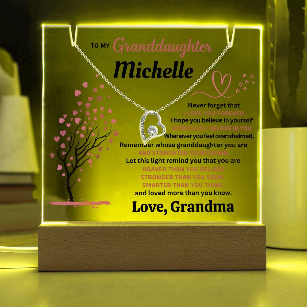 Personalized Keepsake Acrylic With Granddaughter's Name, To My Granddaughter, Night Light With Necklace (I Love You Forever)