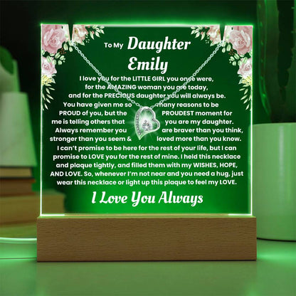 Personalized Keepsake Acrylic With Daughter's Name - To My Daughter, Night Light With Necklace