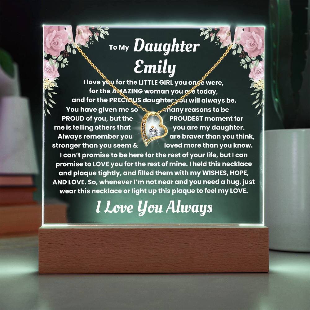 Personalized Keepsake Acrylic With Daughter's Name - To My Daughter, Night Light With Necklace