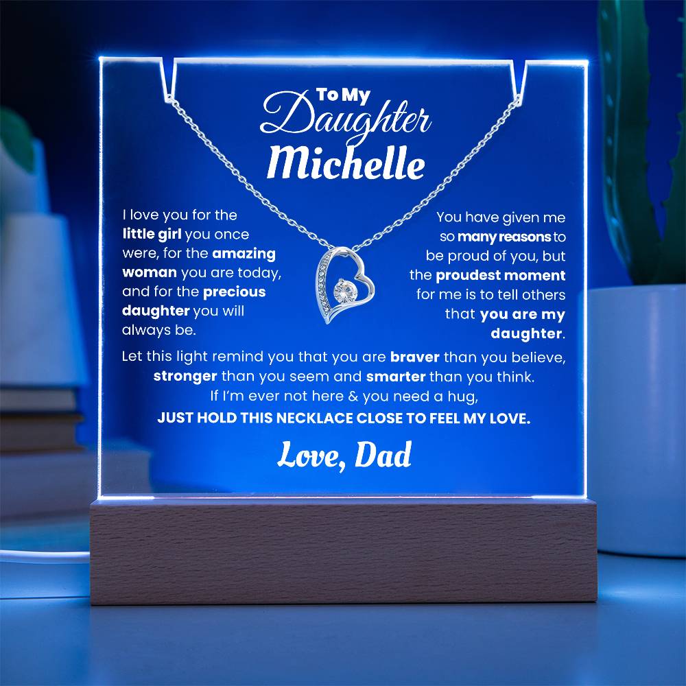 Personalized Keepsake Acrylic With Daughter's Name - To My Daughter, Night Light With Necklace (I Am Proud Of You)