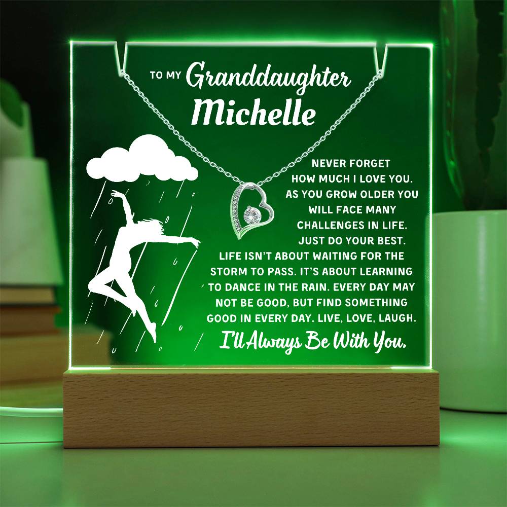 Personalized Keepsake Acrylic With Granddaughter's Name, To My Granddaughter, Night Light With Necklace (Learn To Dance In The Rain)