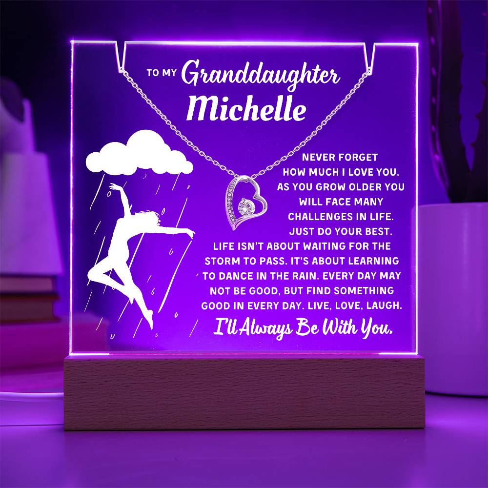 Personalized Keepsake Acrylic With Granddaughter's Name, To My Granddaughter, Night Light With Necklace (Learn To Dance In The Rain)